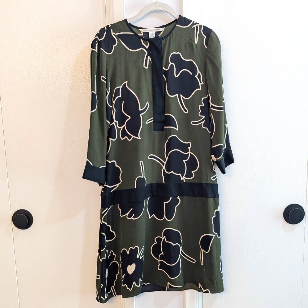 Diane von Furstenberg Olive Silk Drop Waist Dress Size 2